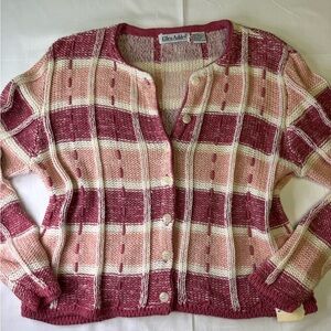 Ellen Ashley Pink and White Checkered Cardigan Medium Vintage.
